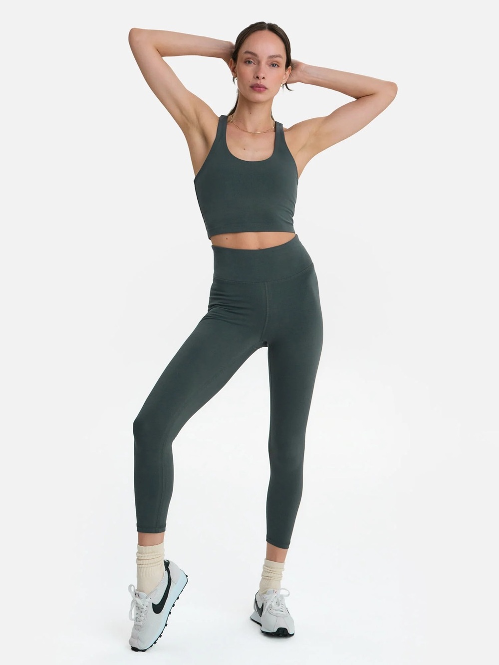 MATE the Label Racerback Scoop Neck Crop Tank Bra Top Brami Forest Green Organic - Picture 3 of 10
